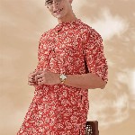 Taavi Paisley Printed Band Collar Pure Cotton Long Straight Kurta