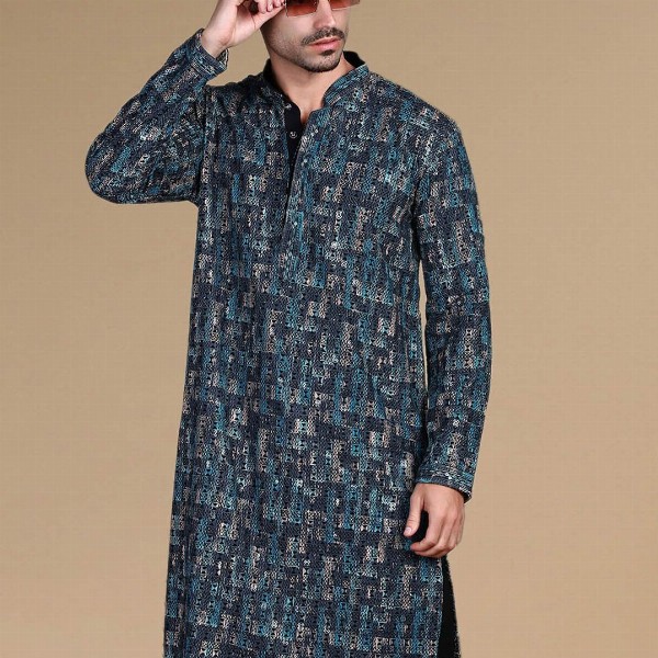 Sanwara Men Geometric Embroidered Straight Kurta