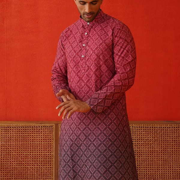 Jompers Men Floral Printed Sequinned Floral Kurta