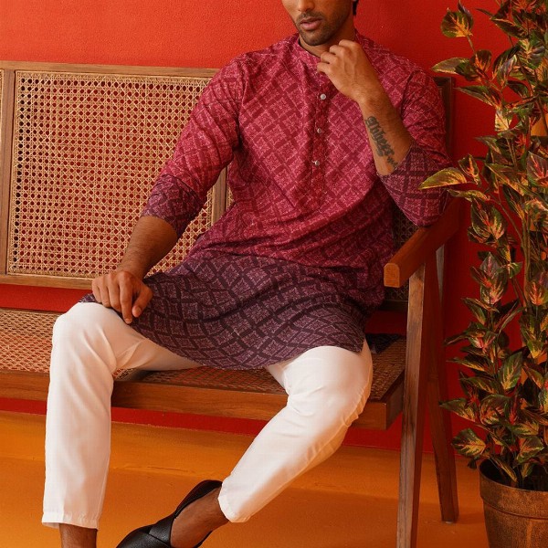 Jompers Men Floral Printed Sequinned Floral Kurta