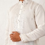Jompers Floral Embroidered Mirror Work Mandarin Collar Cotton Silk Straight Kurta
