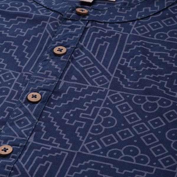 Anouk Men Geometric Printed Cotton Indigo Short Kurta