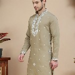 Jompers Men Geometric Embroidered Mirror Work Kurta