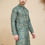 Anouk Rustic Paisley Printed Band Collar Straight Kurta