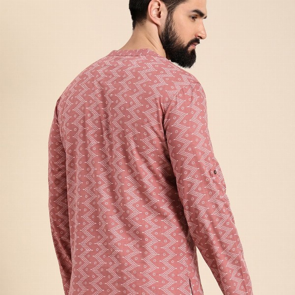 Anouk Men Geometric Printed Cotton Short Kurta