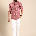 Anouk Men Geometric Printed Cotton Short Kurta