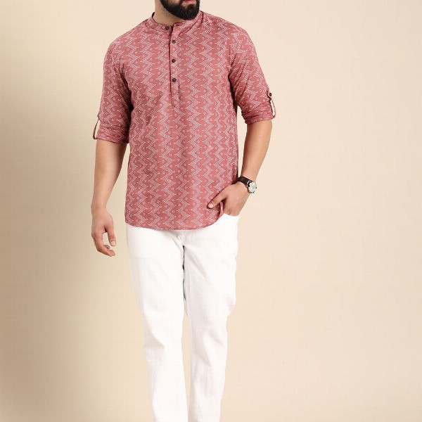 Anouk Men Geometric Printed Cotton Short Kurta