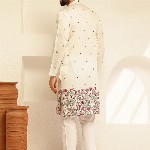 SOJANYA Floral Embroidered Mandarin Collar Thread Work Cotton Silk Straight Kurta