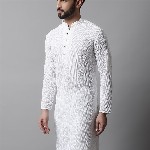 Jompers Men White Cotton Embroidered Chikankari Kurta