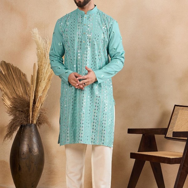 House of Pataudi Embellished Mandarin Collar Straight Kurta