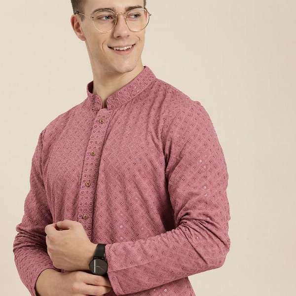 HERE&NOW Men Ethnic Motifs Embroidered Chikankari Kurta