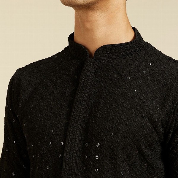 Diwas by Manyavar Ethnic Motifs Embroidered Mandarin Collar Sequinned Straight Kurta