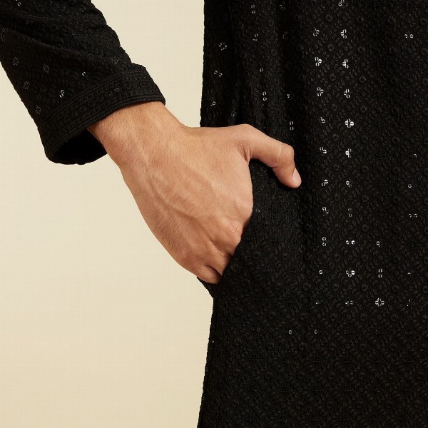 Diwas by Manyavar Ethnic Motifs Embroidered Mandarin Collar Sequinned Straight Kurta