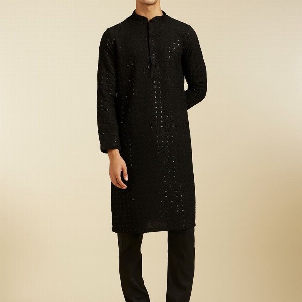 Diwas by Manyavar Ethnic Motifs Embroidered Mandarin Collar Sequinned Straight Kurta