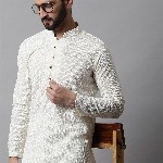 Jompers Men Cream-Coloured Ethnic Motifs Embroidered Cotton Kurta