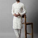Jompers Men Cream-Coloured Ethnic Motifs Embroidered Cotton Kurta