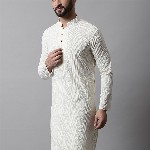 Jompers Men Cream-Coloured Ethnic Motifs Embroidered Cotton Kurta