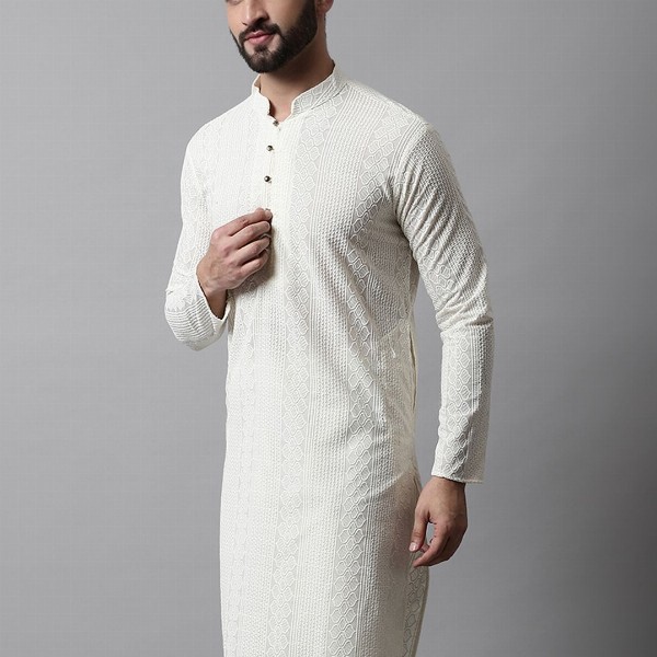 Jompers Men Cream-Coloured Ethnic Motifs Embroidered Cotton Kurta