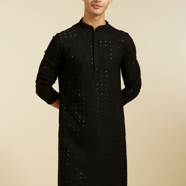 Diwas by Manyavar Ethnic Motifs Embroidered Mandarin Collar Sequinned Straight Kurta