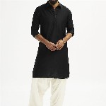 VASTRAMAY Shirt Collar Long Roll-Up Sleeves Regular Pathani Kurta