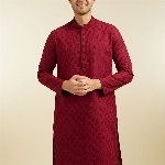 Diwas by Manyavar Geometric Woven Design Cotton Straight Kurta