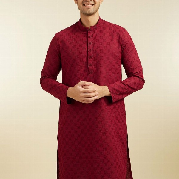 Diwas by Manyavar Geometric Woven Design Cotton Straight Kurta