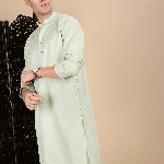 House of Pataudi Textured Mandarin Collar Cotton Straight Kurta