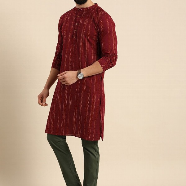 Anouk Men Printed Pure Cotton Straight Kurta