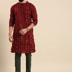 Anouk Men Printed Pure Cotton Straight Kurta