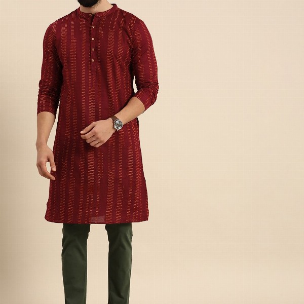 Anouk Men Printed Pure Cotton Straight Kurta
