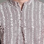 HERE&NOW Striped Mandarin Collar Long Sleeves Cotton A-Line Short Kurta