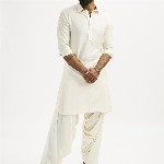 VASTRAMAY Shirt Collar Long Roll-Up Sleeves Regular Pathani Kurta