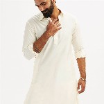 VASTRAMAY Shirt Collar Long Roll-Up Sleeves Regular Pathani Kurta