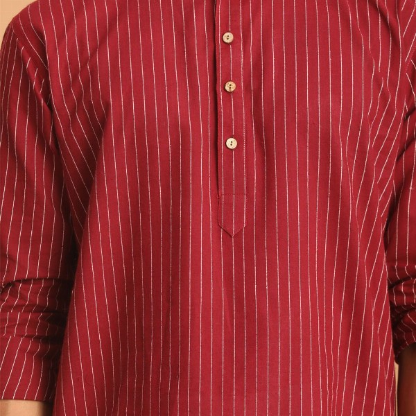 VASTRAMAY Striped Mandarin Collar Cotton Straight Kurta