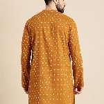 Anouk Men Mustard Yellow & White Geometric Printed Kurta