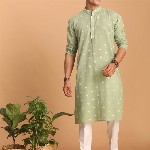 VASTRAMAY Geometric Woven Design Jacquard Cotton Sustainable Kurta