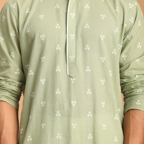 VASTRAMAY Geometric Woven Design Jacquard Cotton Sustainable Kurta