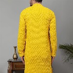 Jompers Floral Embroidered Chikankari Mandarin Collar Straight Kurta