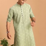 VASTRAMAY Geometric Woven Design Jacquard Cotton Sustainable Kurta
