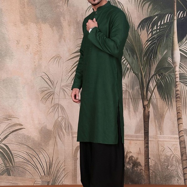 Sangria Men Textured Pattern Mandarin Collar Stylish Cotton Kurta