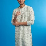 Diwas by Manyavar Ethnic Motifs Printed & Sequinned Mandarin Collar Cotton Straight Kurta