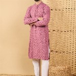 House of Pataudi Men Solid Embellished Straight Kurta