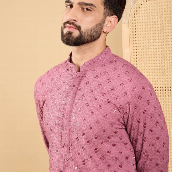 House of Pataudi Men Solid Embellished Straight Kurta