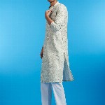 Diwas by Manyavar Ethnic Motifs Printed & Sequinned Mandarin Collar Cotton Straight Kurta