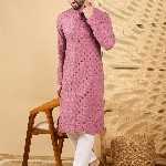 House of Pataudi Men Solid Embellished Straight Kurta