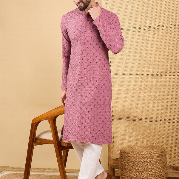 House of Pataudi Men Solid Embellished Straight Kurta