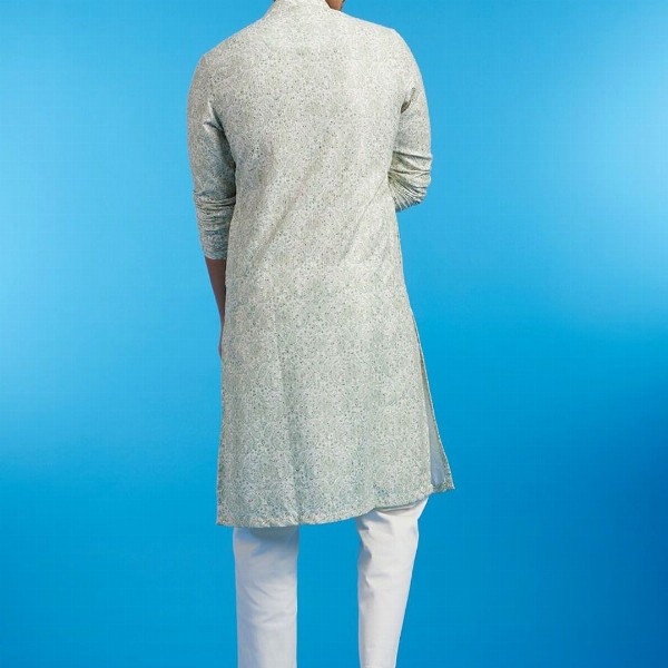 Diwas by Manyavar Ethnic Motifs Printed & Sequinned Mandarin Collar Cotton Straight Kurta