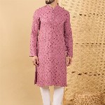 House of Pataudi Men Solid Embellished Straight Kurta