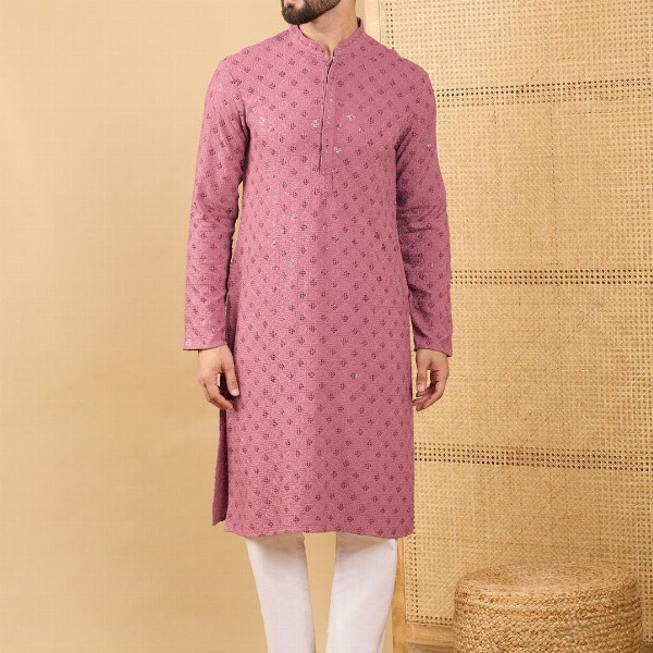 House of Pataudi Men Solid Embellished Straight Kurta