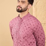 House of Pataudi Men Solid Embellished Straight Kurta